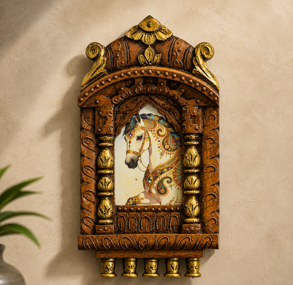 Painted Wooden Jharokha Wall Hanging – 10 inch