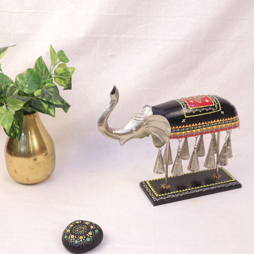 Painted Bell Elephant — Hand-painted colour over antique metal