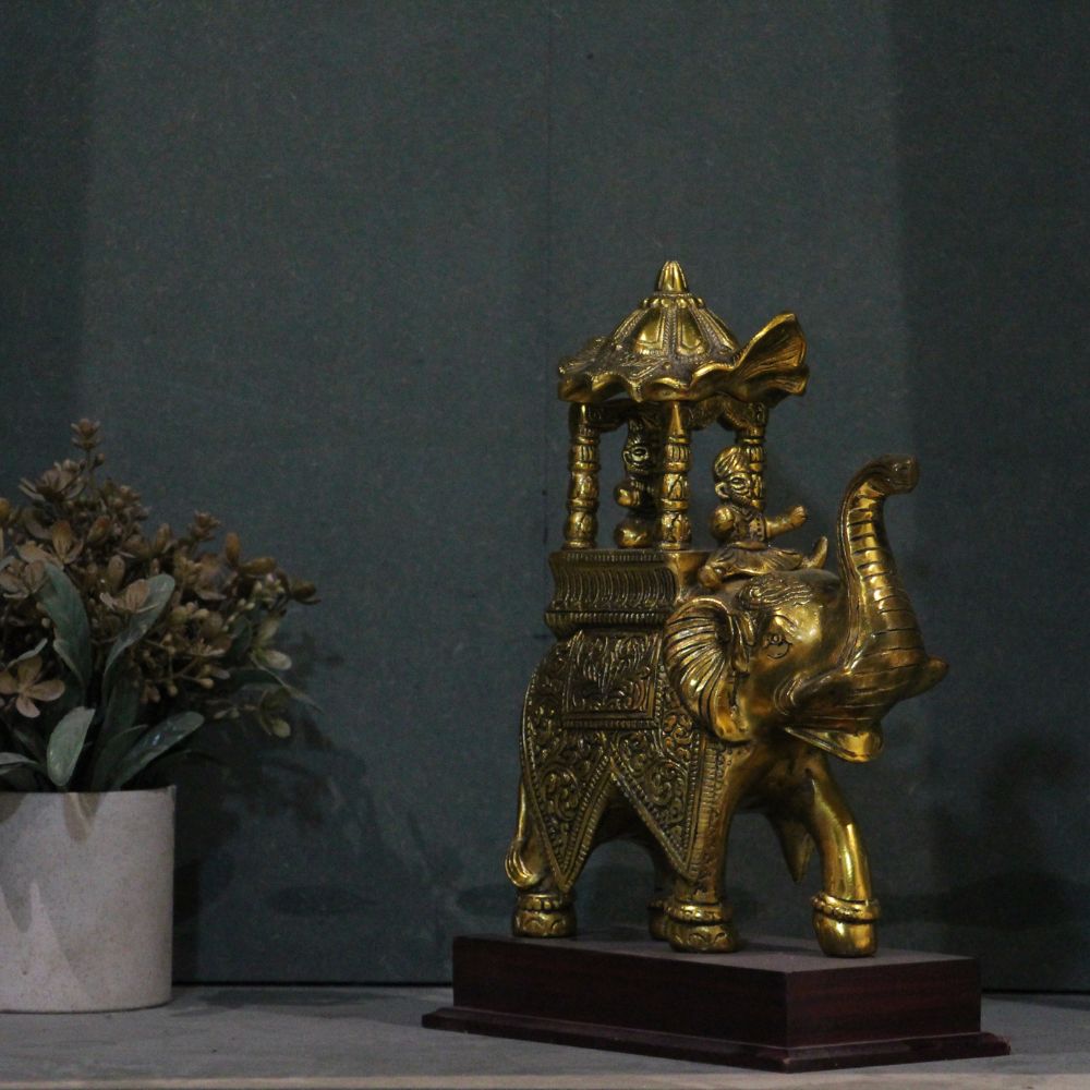 Ambabari Elephant on Wooden Base – Gold Finish — view 3