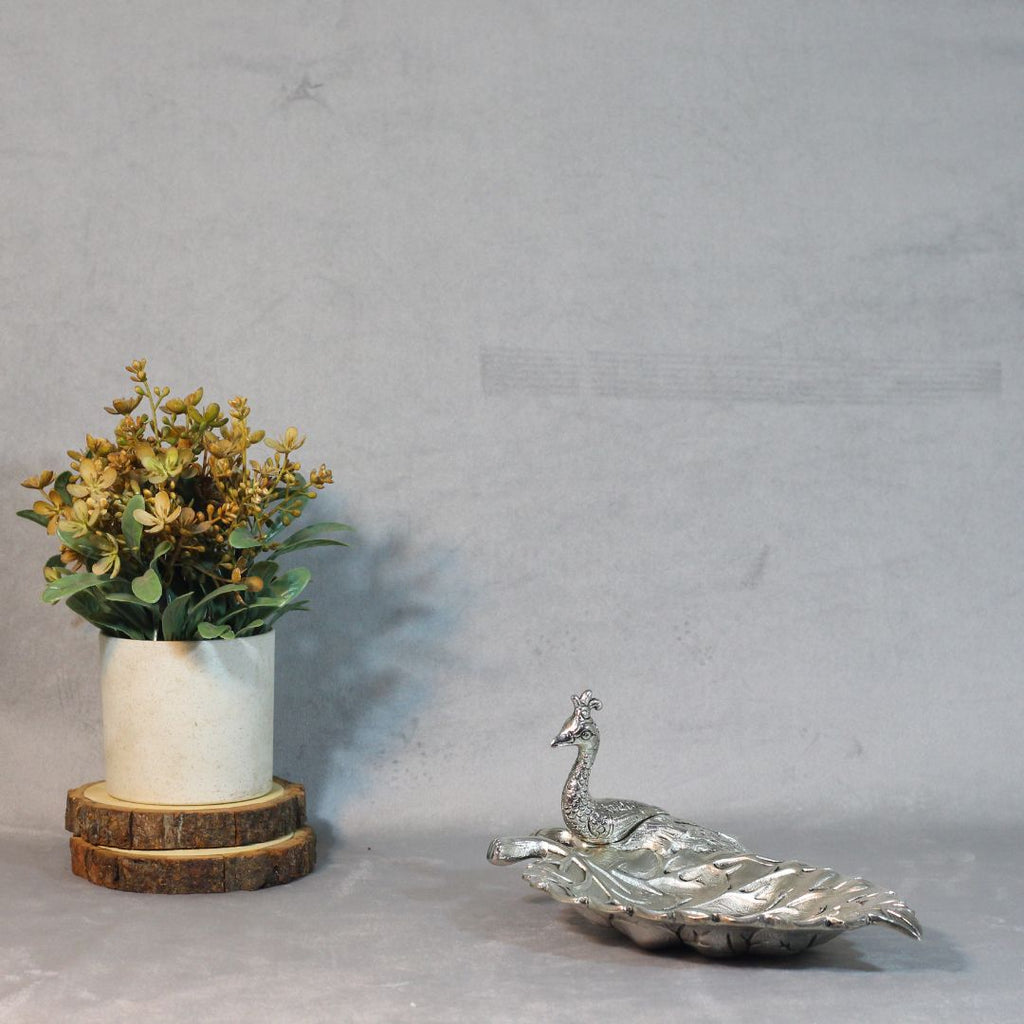 Peacock Leaf Serving Platter – Silver Finish — view 8