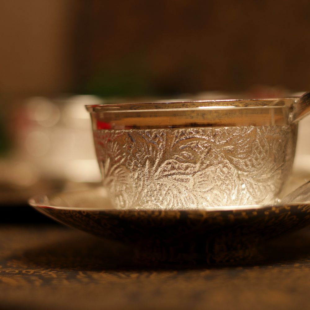 Silver Four Cup and Saucer Set with Tray — view 3
