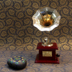 Decorative Gramophone — Polished wood base with a silver horn
