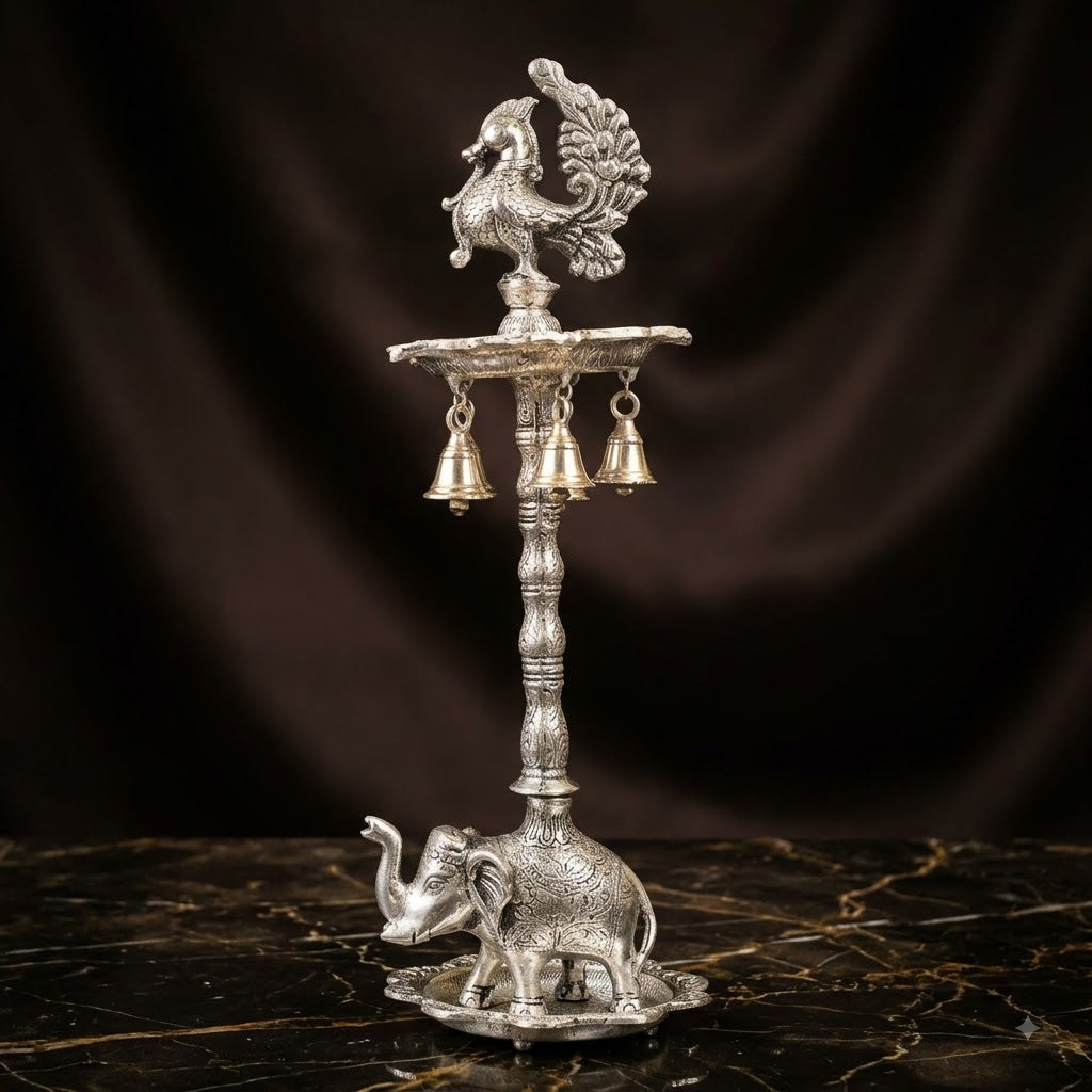 Elephant Peacock Samai Oil Lamp – Large
