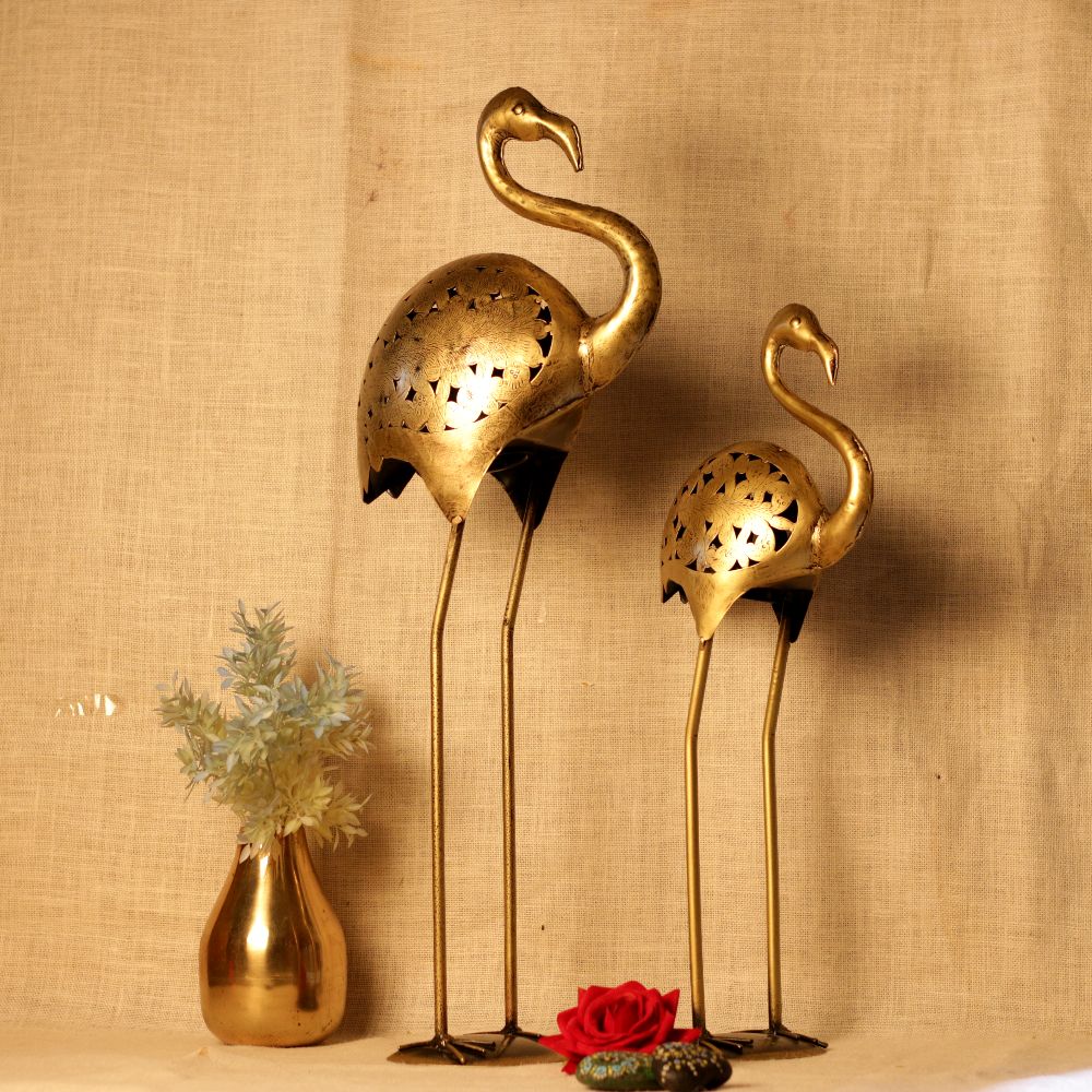 Netted Bagula Tealight Stand – Set of 2 — Antique gold with black beaks and feet