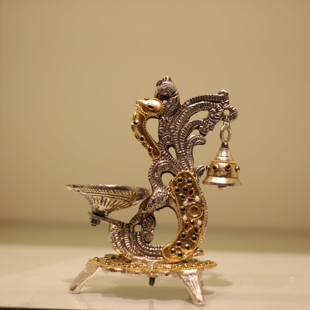 Double Ghanti Diya Stand – Gold Finish