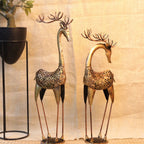 Painted Deer Tealight Stand – Set of 2 — Antique gold with painted cutwork bodies