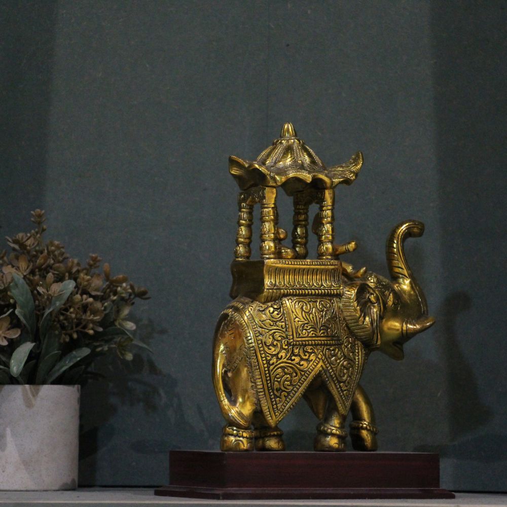 Ambabari Elephant on Wooden Base – Gold Finish — view 9