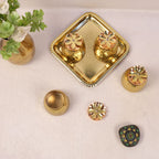 Golden Matki Set of 4 with Tray — Bright golden metal