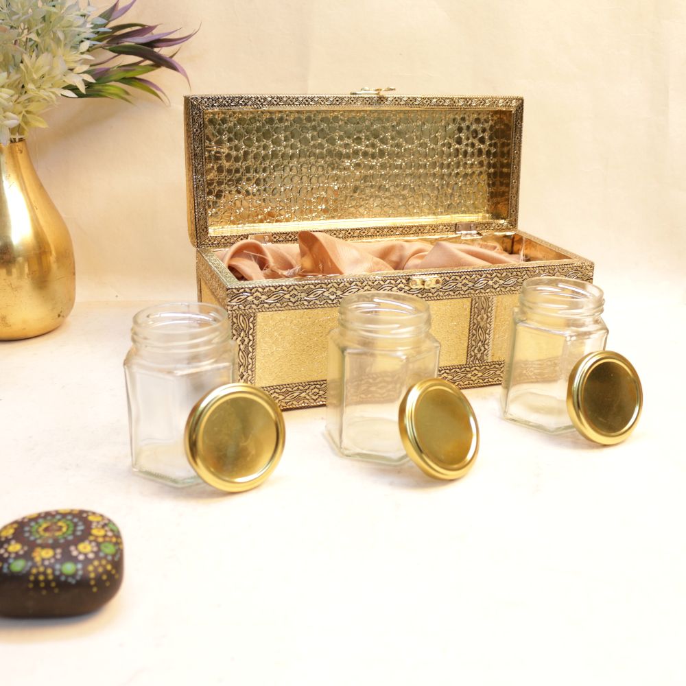 Three Jar Dryfruit Box with Oxidised Tray — view 3