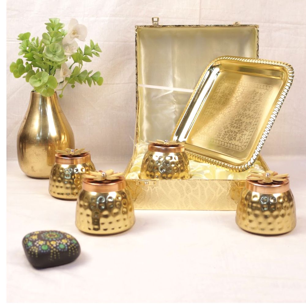 Golden Matki Set of 4 with Tray — view 3