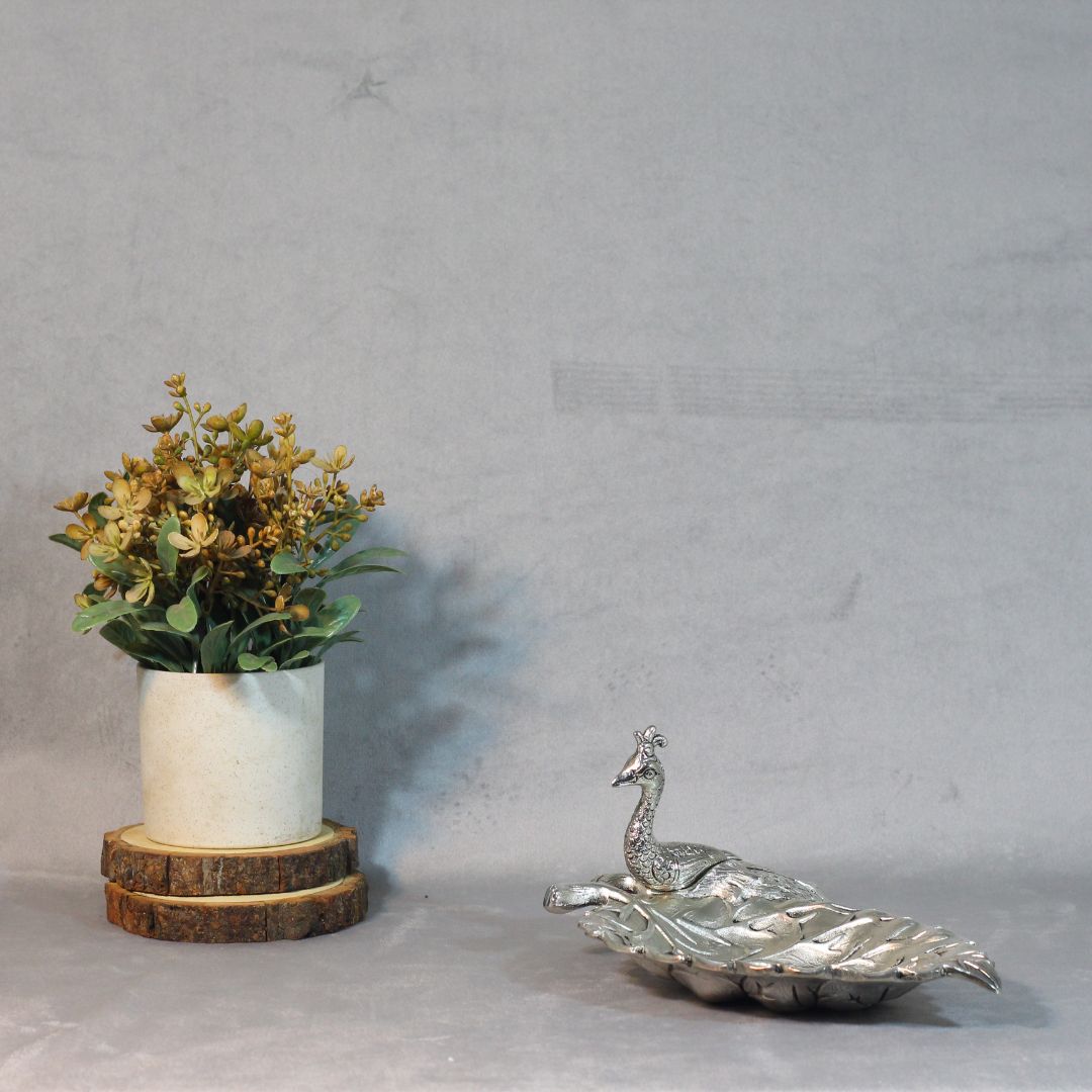 Peacock Leaf Serving Platter – Silver Finish — view 6