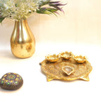 Golden Pooja Thali with Fitted Diyas — view 3
