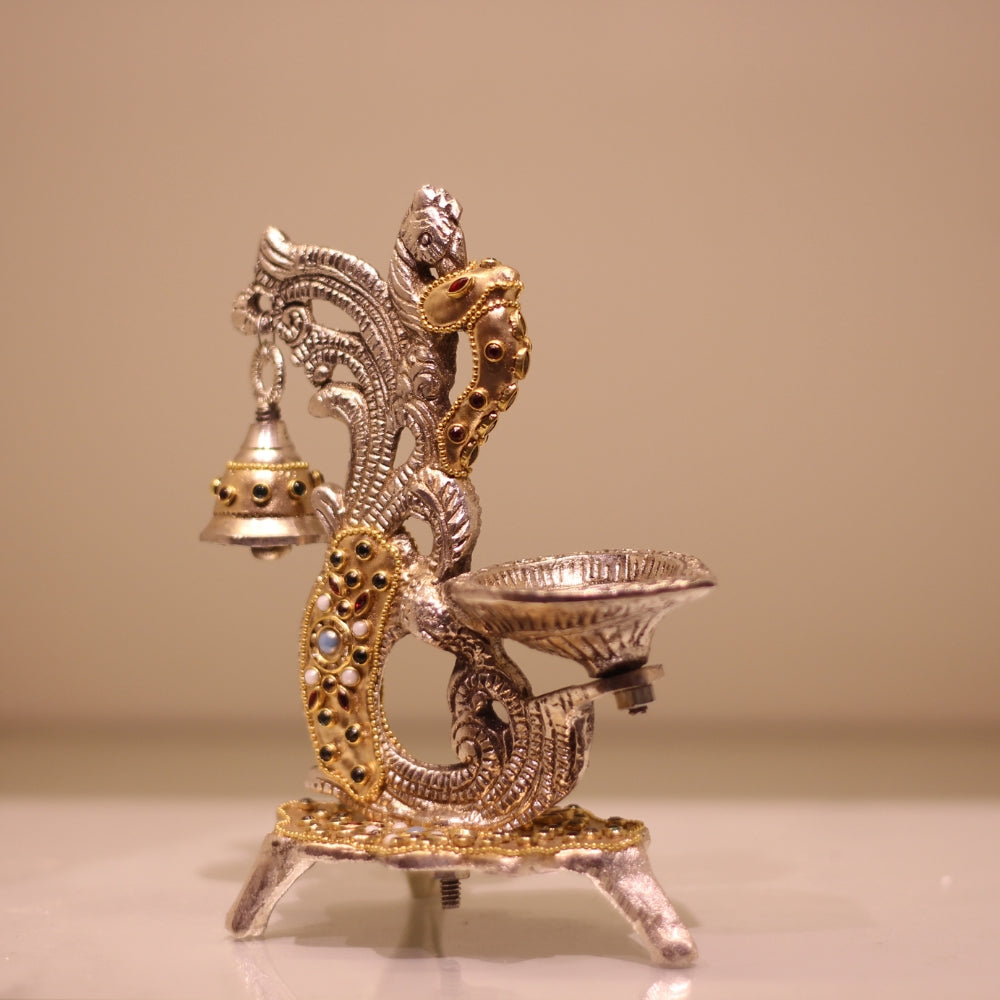 Double Ghanti Diya Stand – Gold Finish