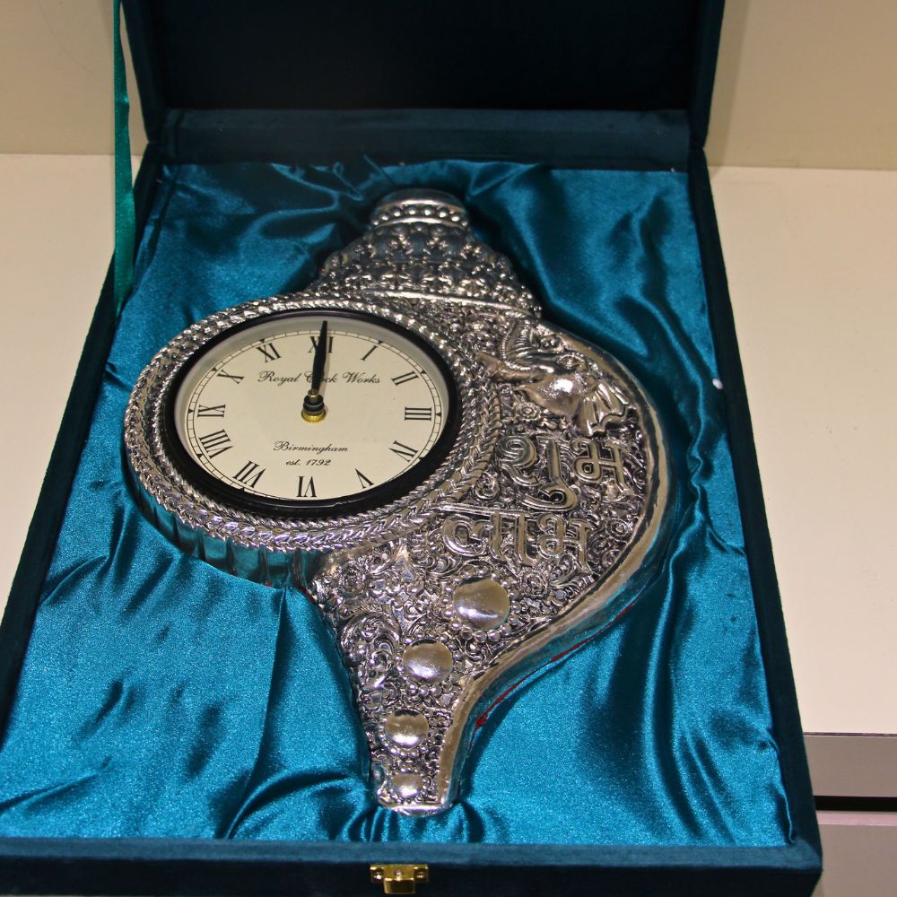 Shubh Labh Peacock Clock – Silver Finish
