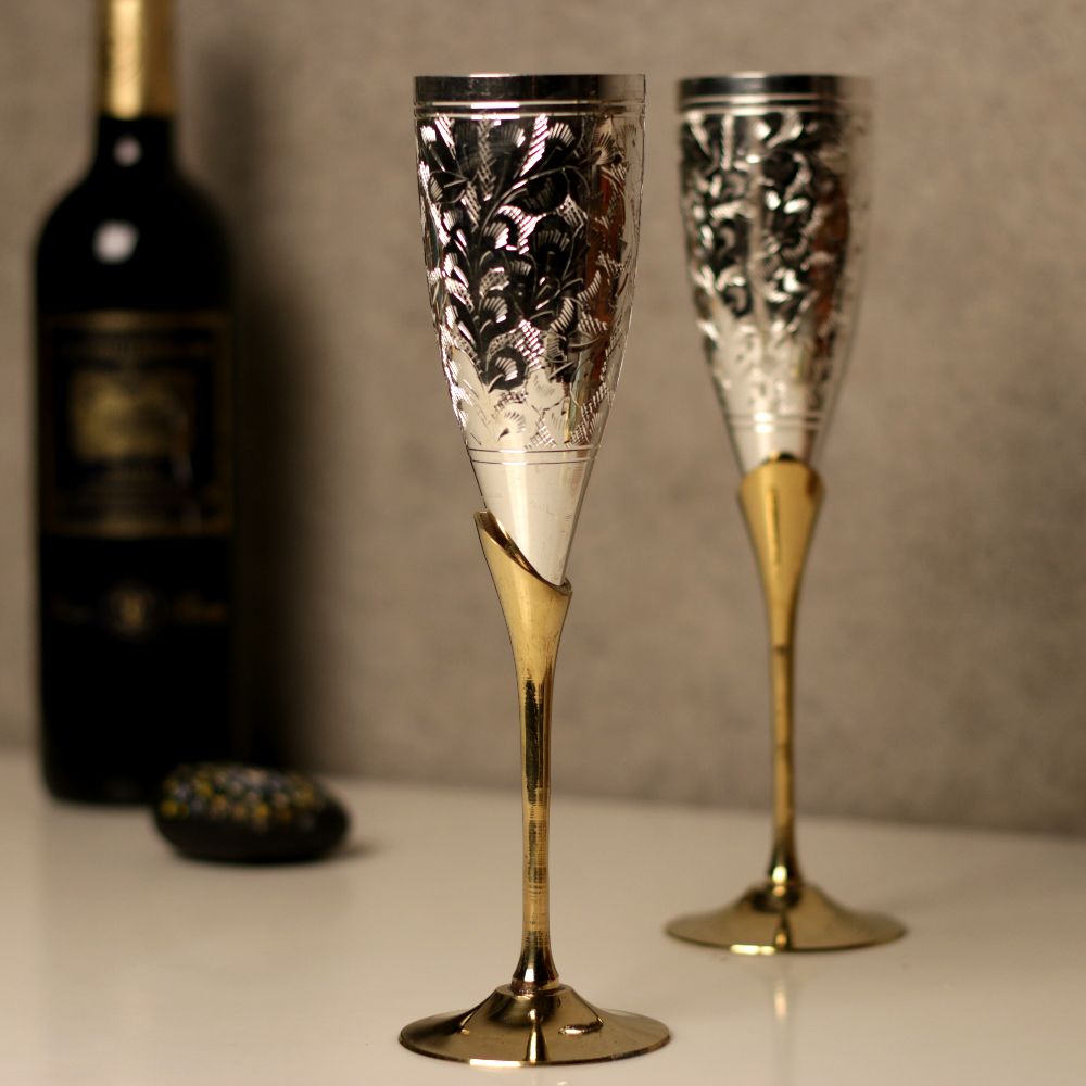 Naperi Wine Glass – Set of 2 — Antique silver bowls on gold stems