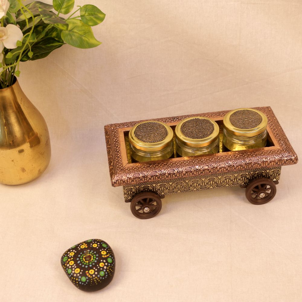 Three Jar Trolley – Copper Oxidised — Copper oxidised finish