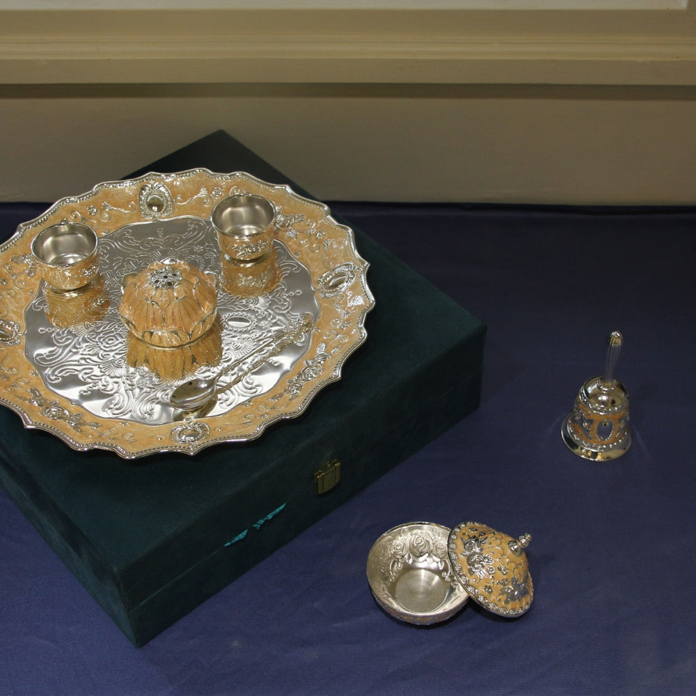 German Silver Pooja Thali Set – 7 Pieces with Gift Box — view 3