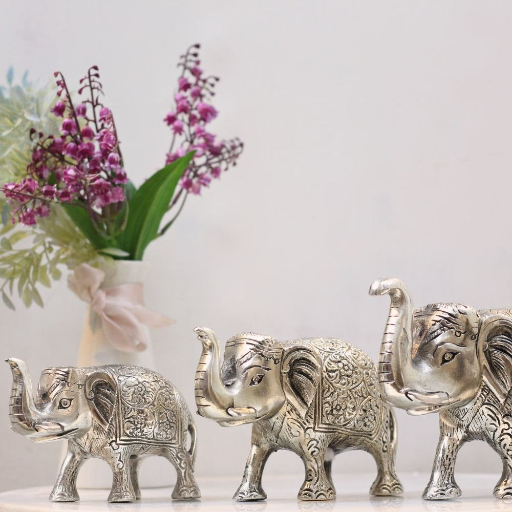 Silver-Finish Elephant Figurines – Set of 3 — view 3