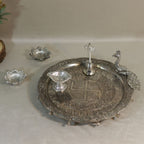 Peacock Pooja Thali with Diya and Containers — view 4