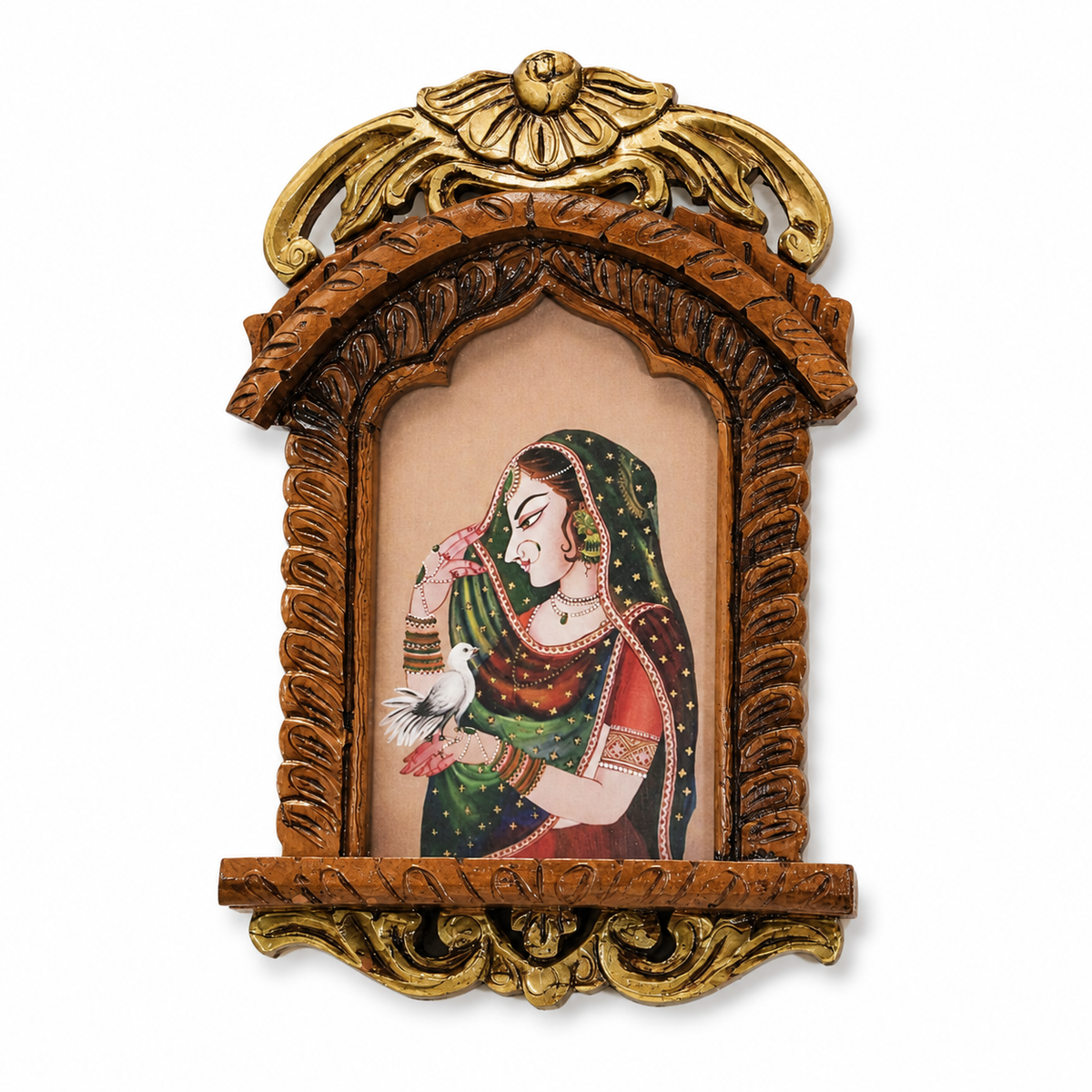 Painted Wooden Jharokha Wall Hanging – 16 inch