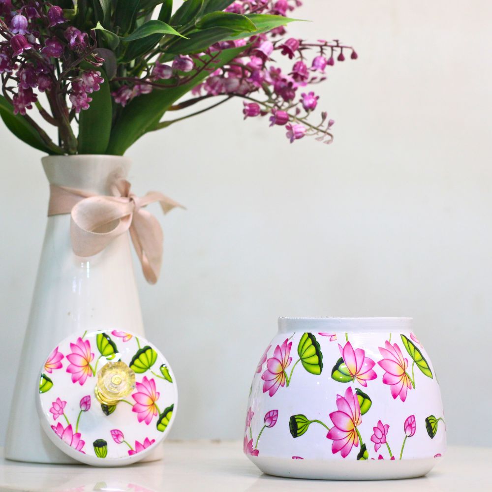 Hand-Painted Lotus Matki Bowl – 4 inch — view 3
