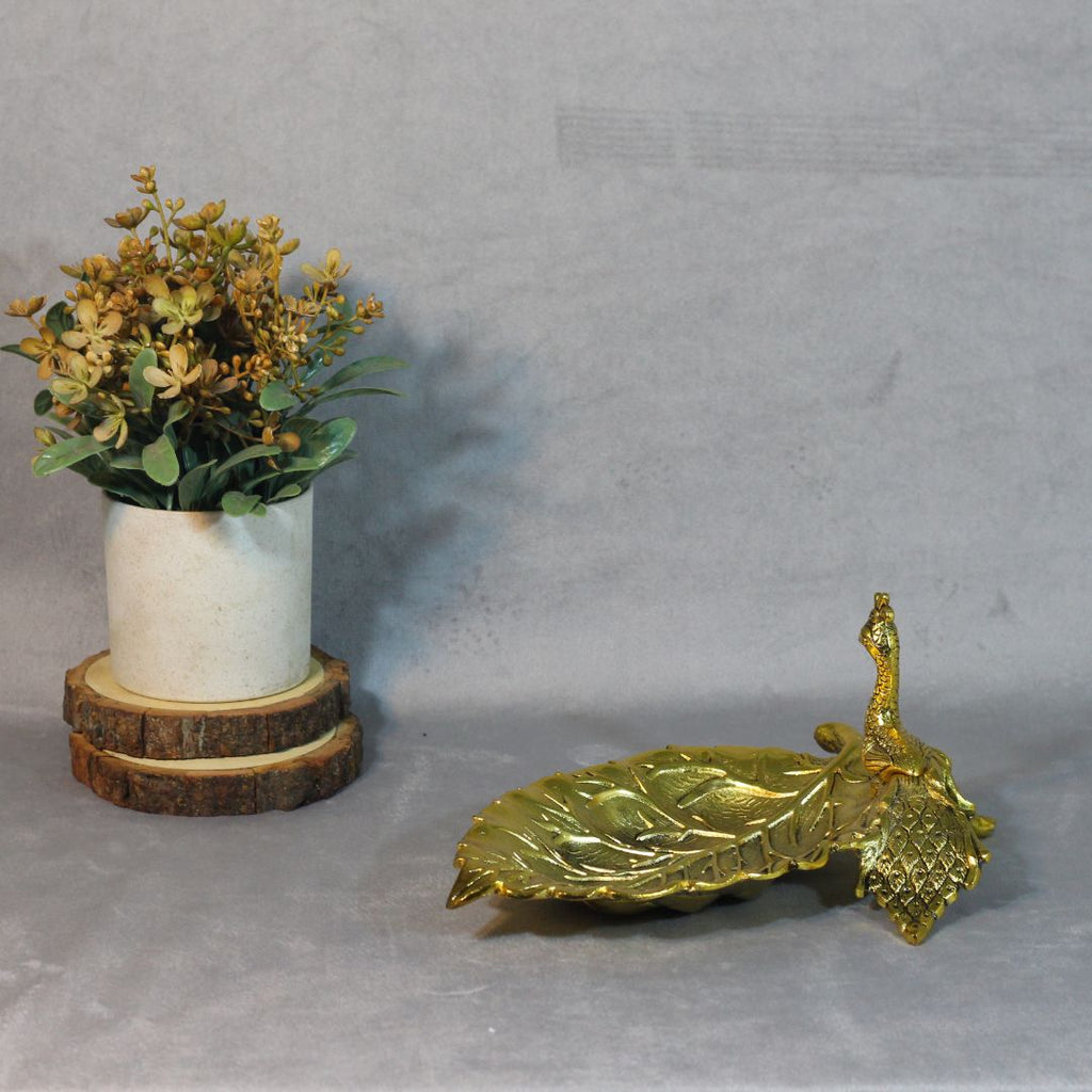 Peacock Leaf Serving Platter – Gold Finish — Antique gold tone