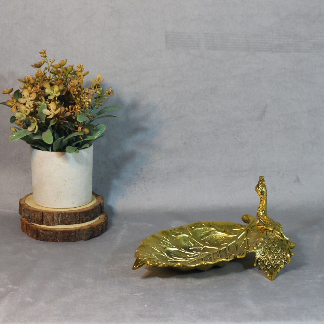 Peacock Leaf Serving Platter – Gold Finish — Antique gold tone