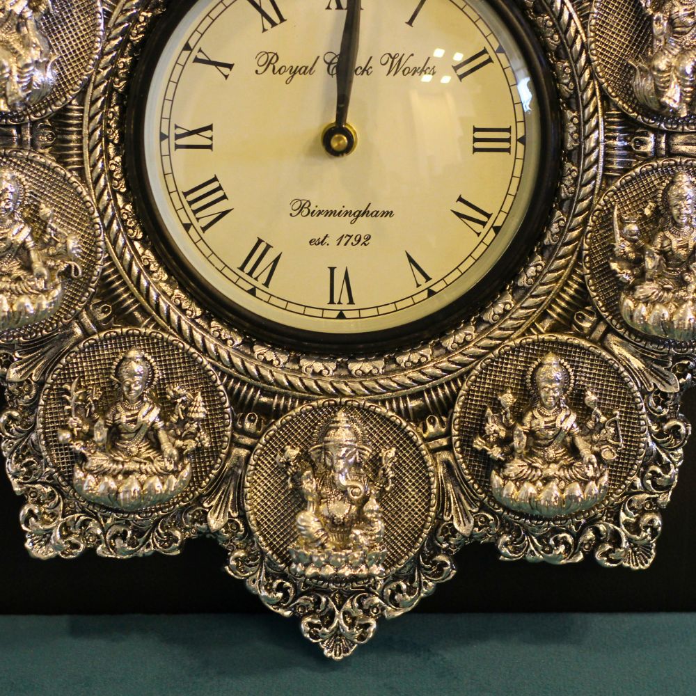 Ashtalaxmi Wall Clock – Silver Finish