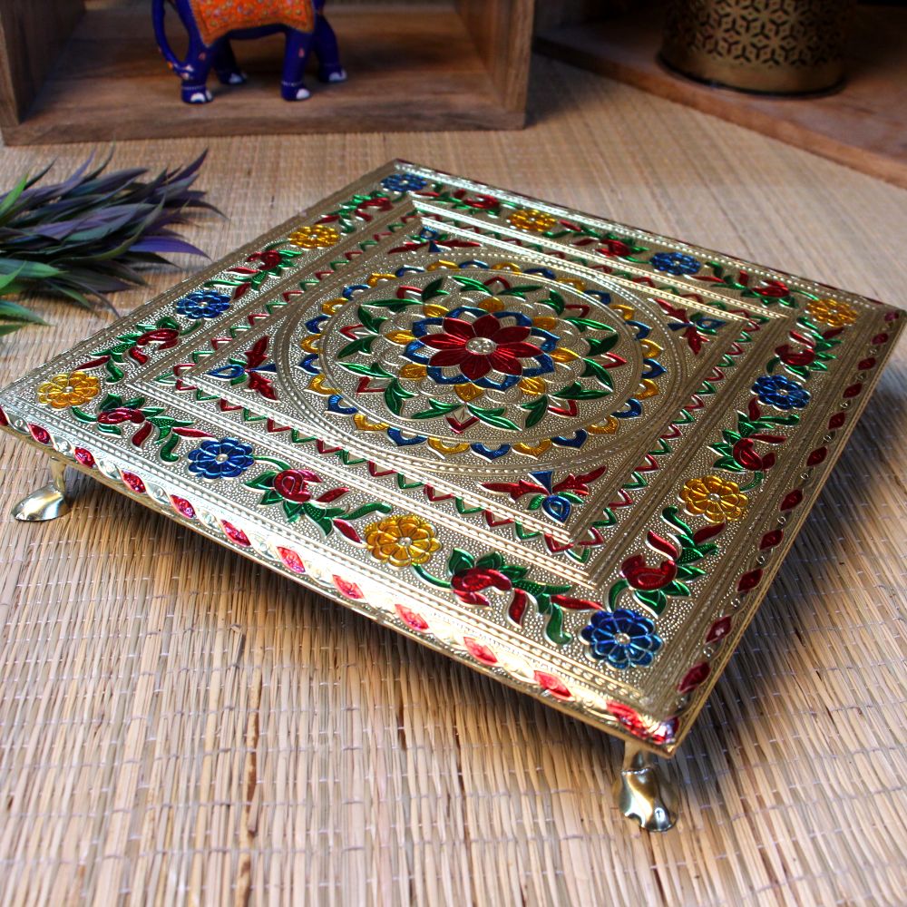 Meenakari-Painted Chowki – 12x12 inch