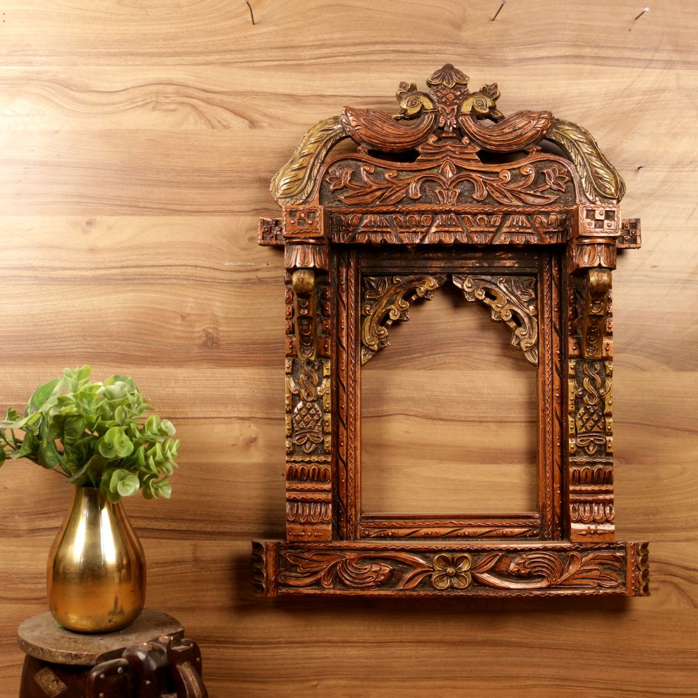 Carved Wooden Jharokha – 27 inch — Natural carved wood with an antique finish