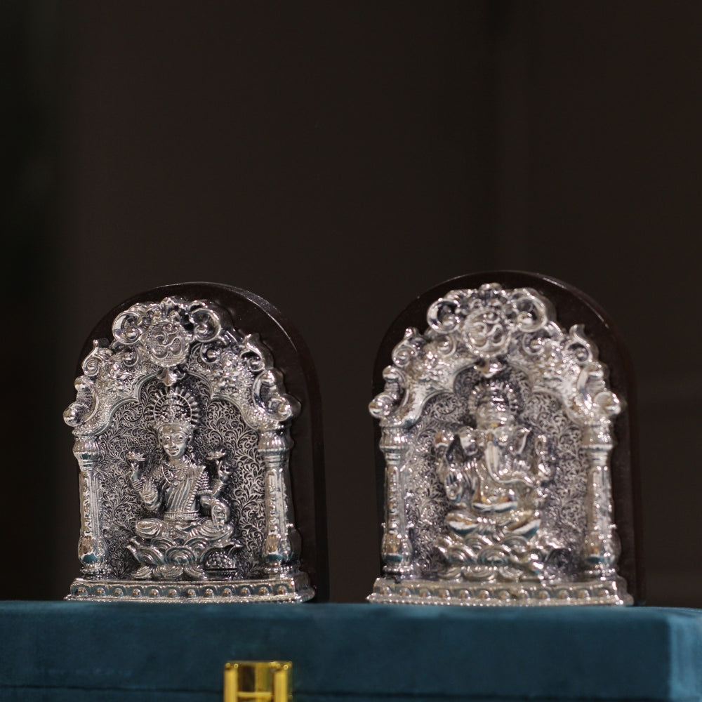 Laxmi Ganesh Hanging Plaques – Silver Finish, Boxed