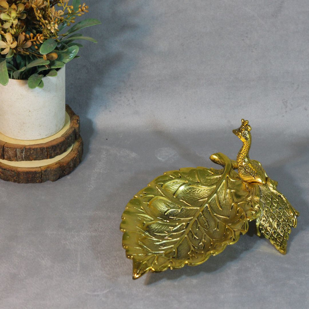 Peacock Leaf Serving Platter – Gold Finish — view 5