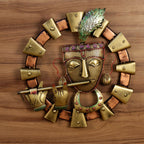 Krishna Face Wall Ring with Metal Tiles — Antique brass and copper tiles