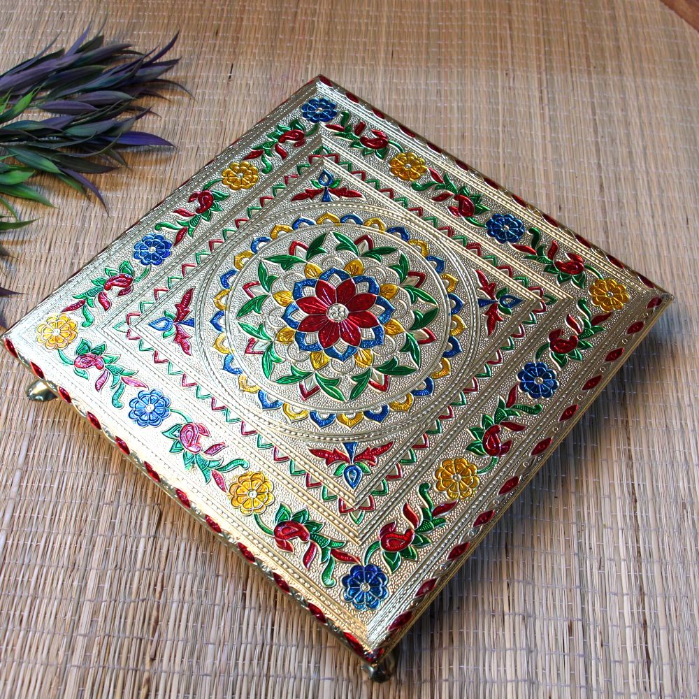 Meenakari-Painted Chowki – 12x12 inch