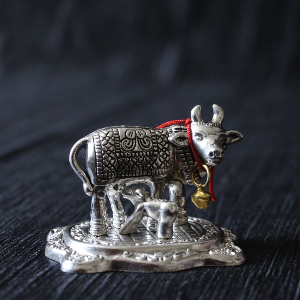 Silver-Finish Cow and Calf Idol – Small — view 2