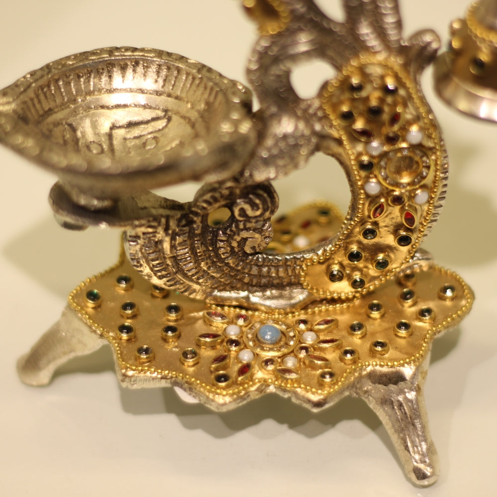 Double Ghanti Diya Stand – Gold Finish