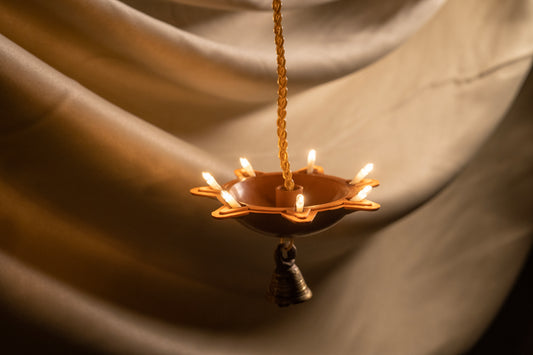Made in India- Pair of Vertical Hanging 1 PVC Round Brown Diya with Brass Bell