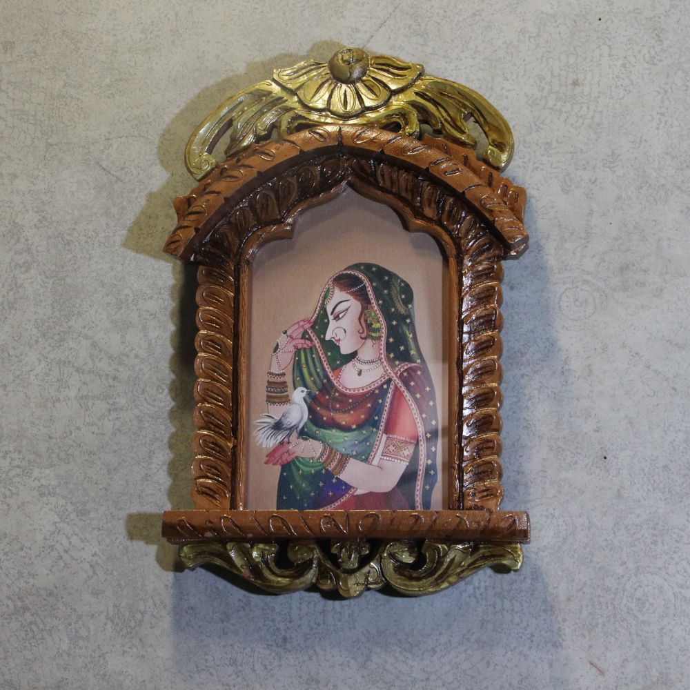 Painted Wooden Jharokha Wall Hanging – 16 inch