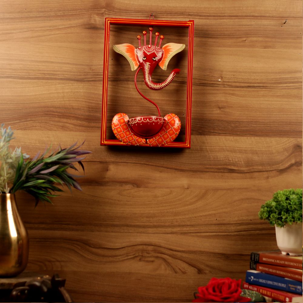 Wall-Hung Ganesh Tealight Frame – Red
