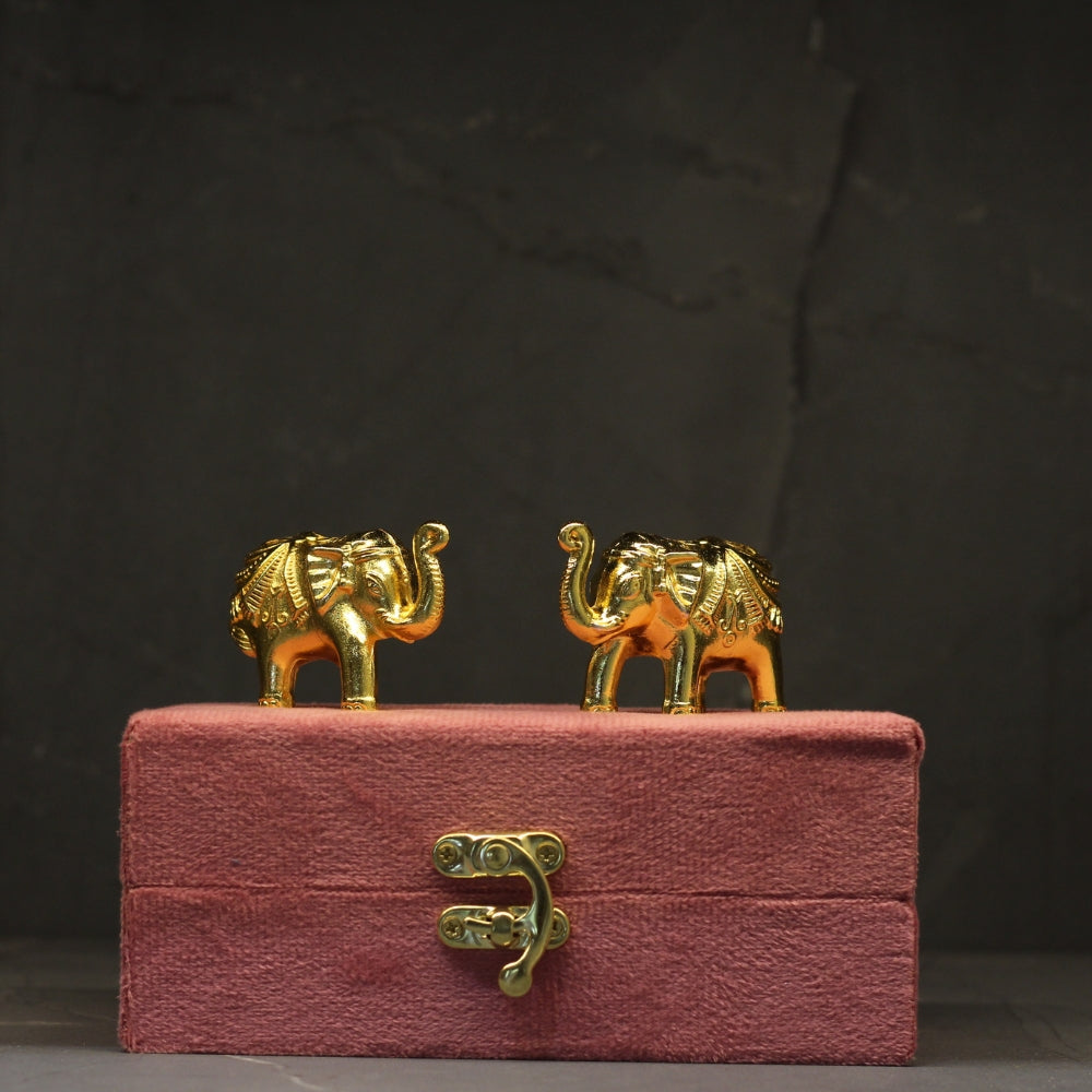 Gold-Finish Elephant Pair – Boxed