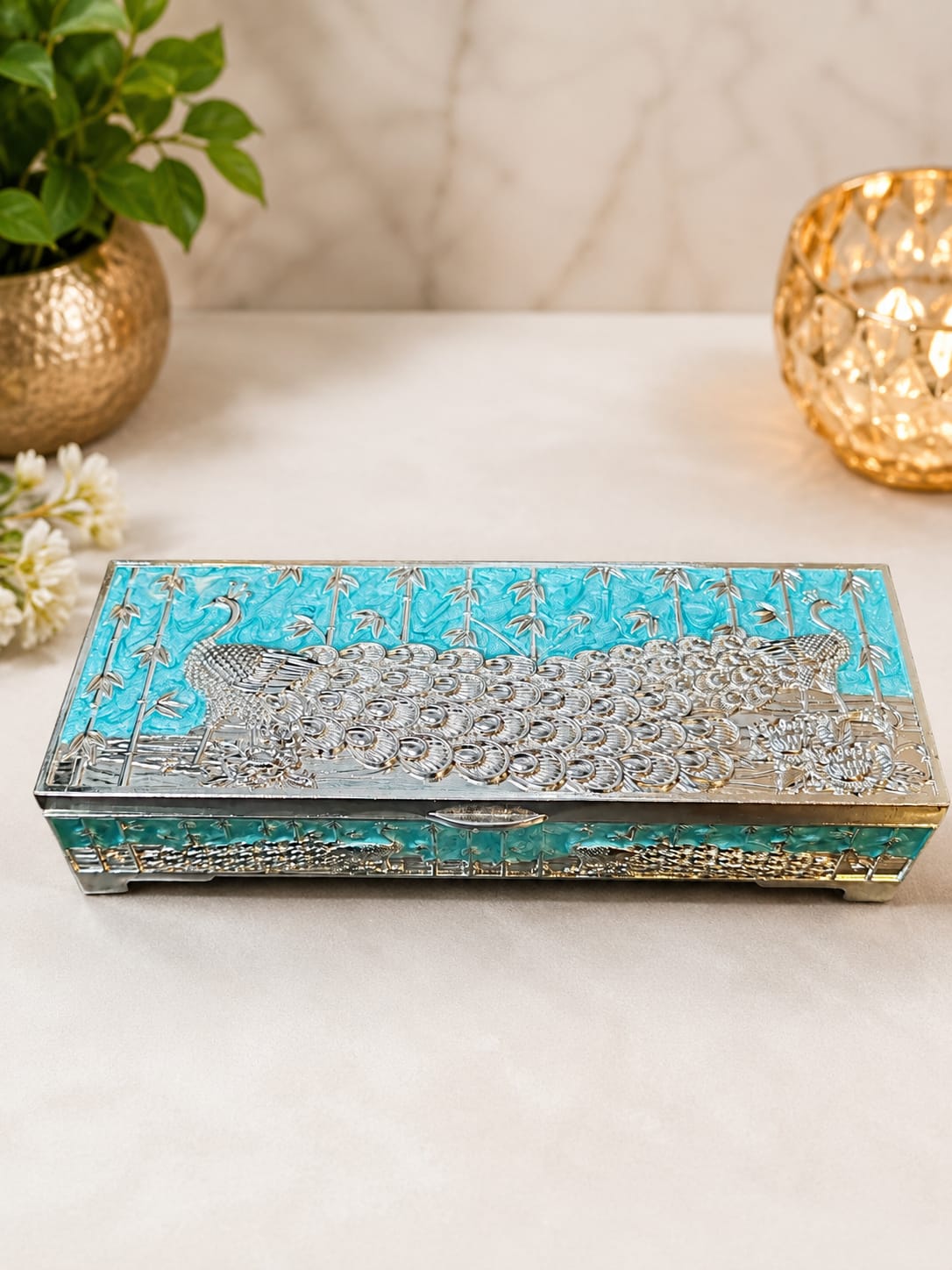 Two-Part Dryfruit Box – Turquoise Stone Work