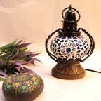Round Mosaic Lantern on Wooden Base – Small