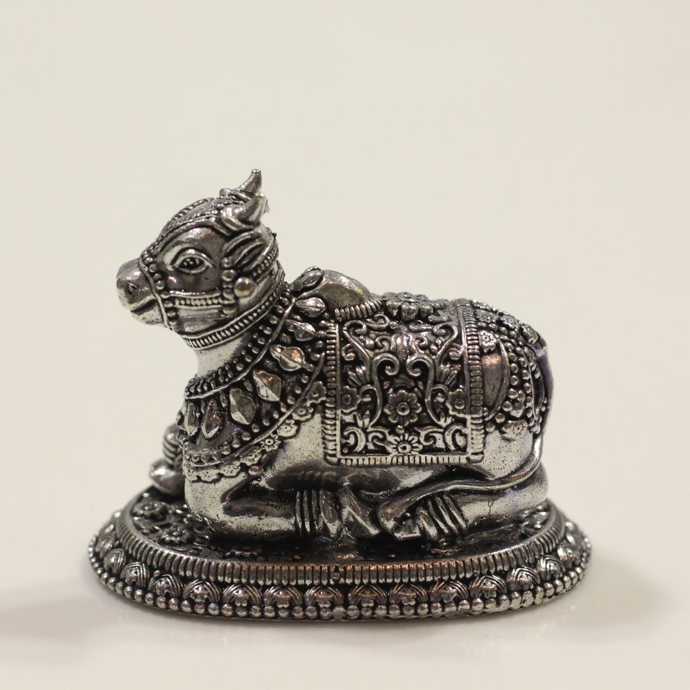 Nandi Figurine – Oxidised Silver Finish, Small