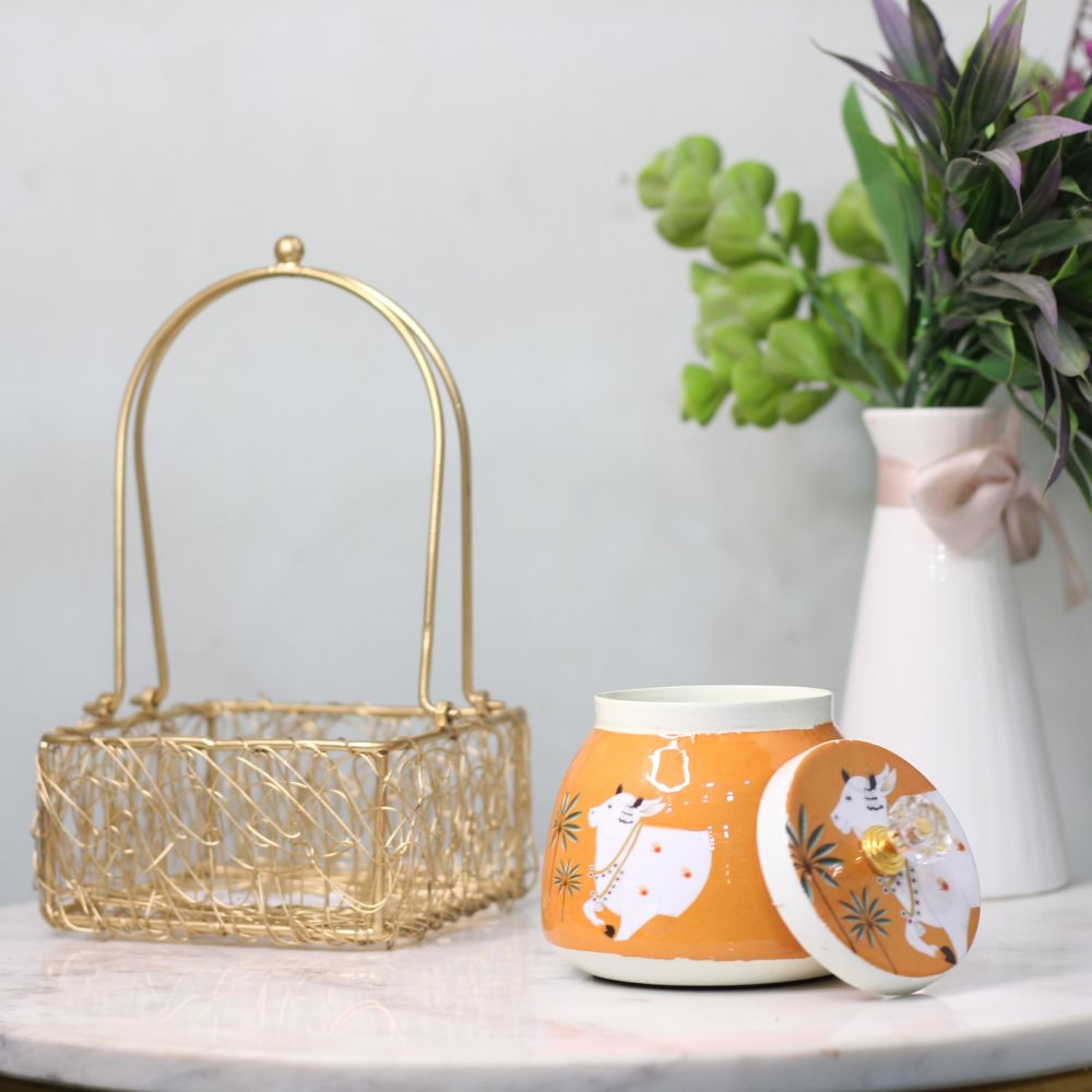 Iron Jali Basket with Meenakari Bowl