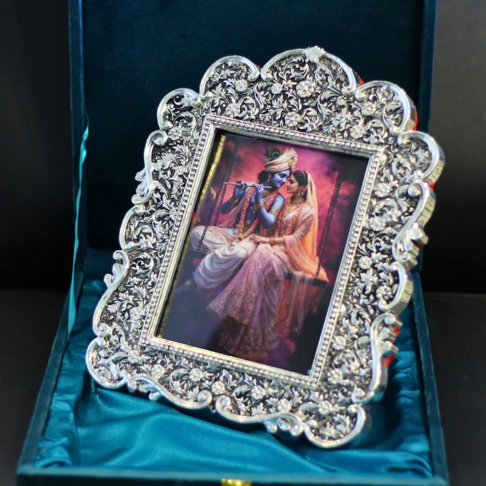 Radha Krishna Photo Frame – Silver Finish, Boxed
