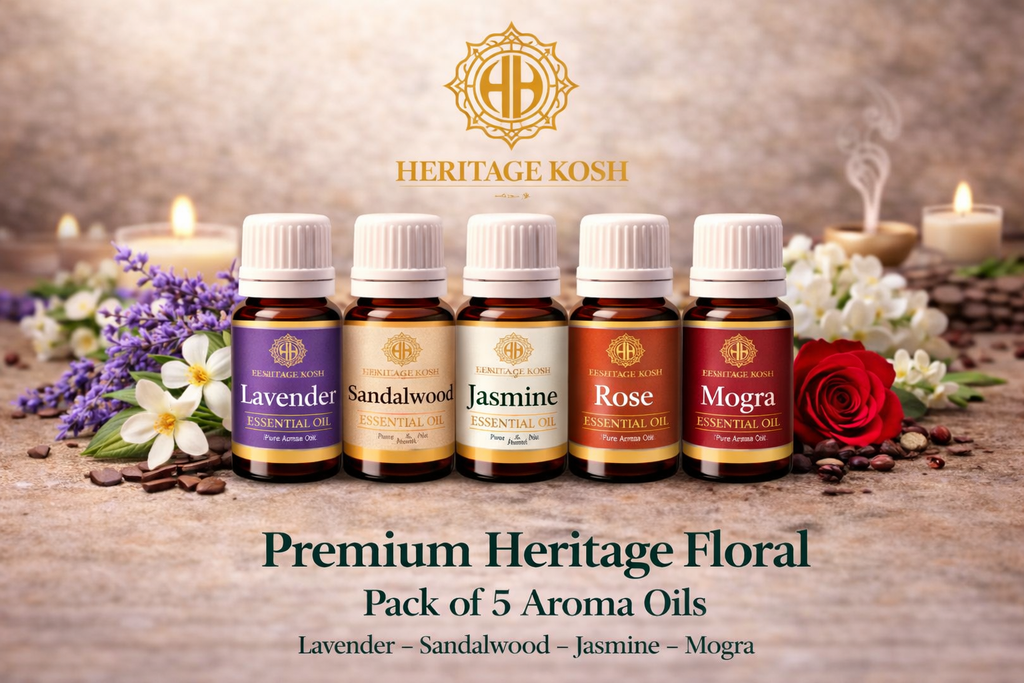 Handcrafted Premium Heritage Floral Aroma Oil Set made in India – HeritageKosh