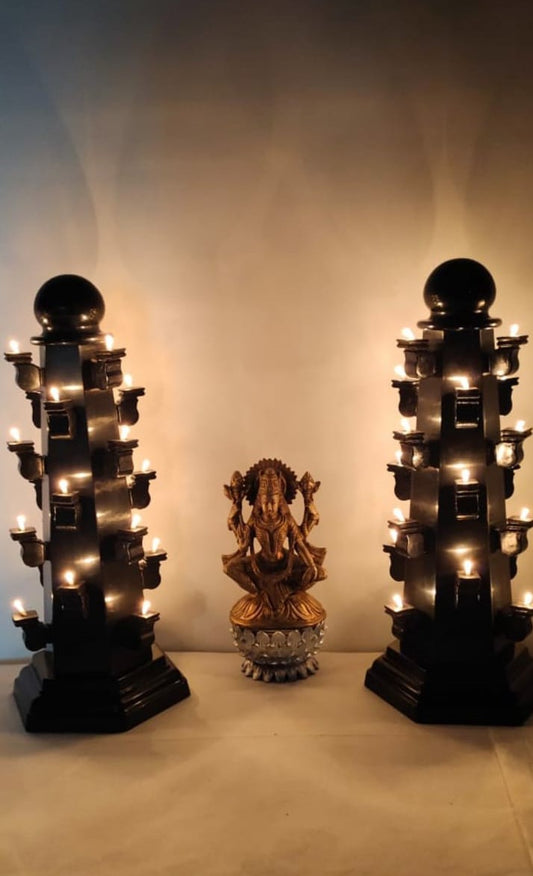 Pair of Deepmala Taper Stambhs with 21 Diyas | Ideal for Tabletop Decor