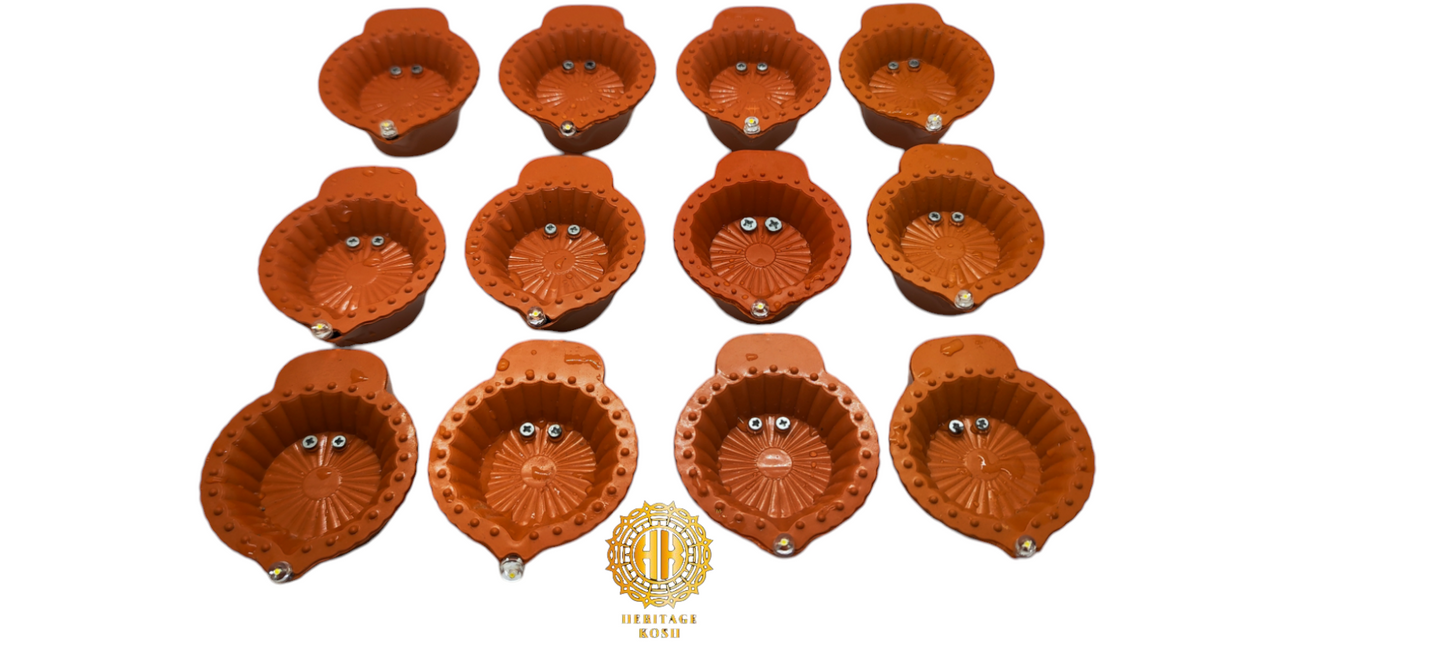 Made in India: Water Sensor LED Diyas - Pack of 12 Battery-Operated E-Diyas with Extra 36 Batteries, Warm Orange Ambient Lights for Home Decor
