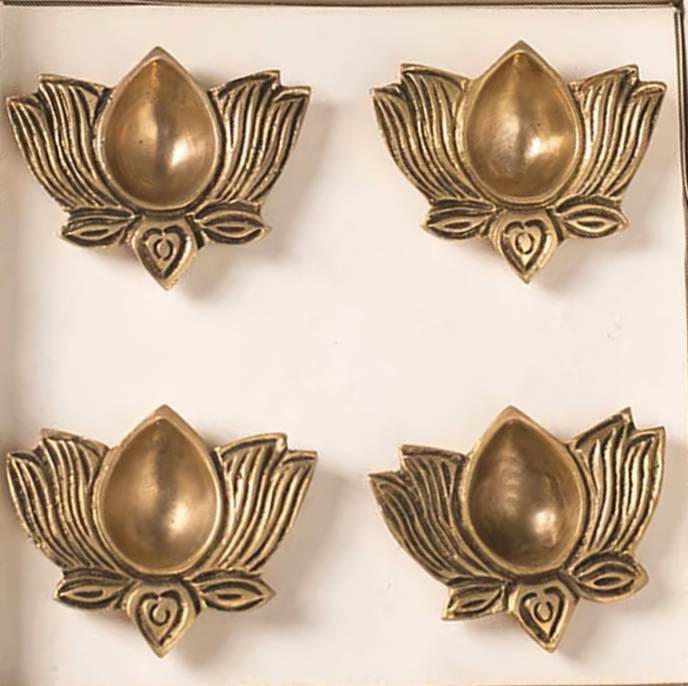 Handcrafted Brass Kamal Diya Set of 4 made in India – HeritageKosh