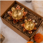 Large and small Heritage Kosh lotus diyas displayed together for size comparison